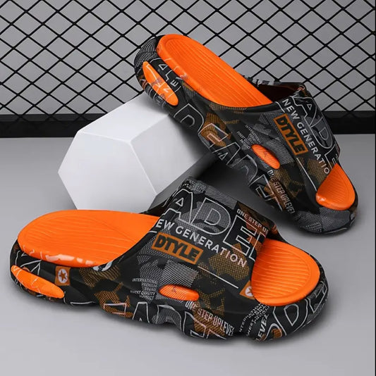 Men's Creative Graphic Print Trendy Soft-sole EVA Slides, Non Slip Quick-drying Open Toe Slippers For Indoor Outdoor Walking