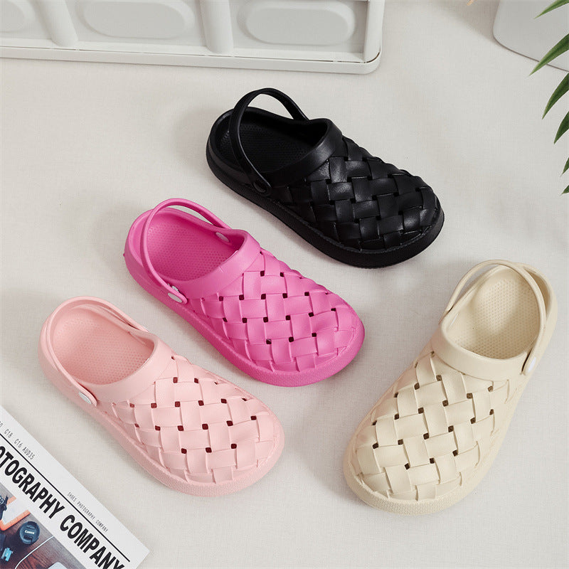 Cross-woven Clogs Shoes Summer Platform Baotou Dual-use Slippers Outdoor Garden Indoor Floor Bathroom Cozy Slipper Women House Shoes