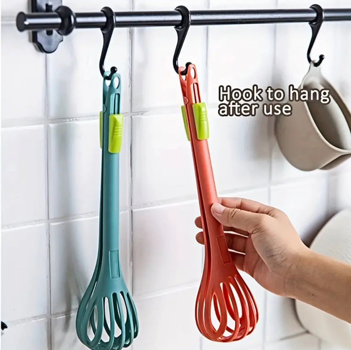 Kitchen Tongs Nylon Egg Whisk, Beater Whisker Food Tongs Salad Mixer for Cooking, Mixing, Barbecue