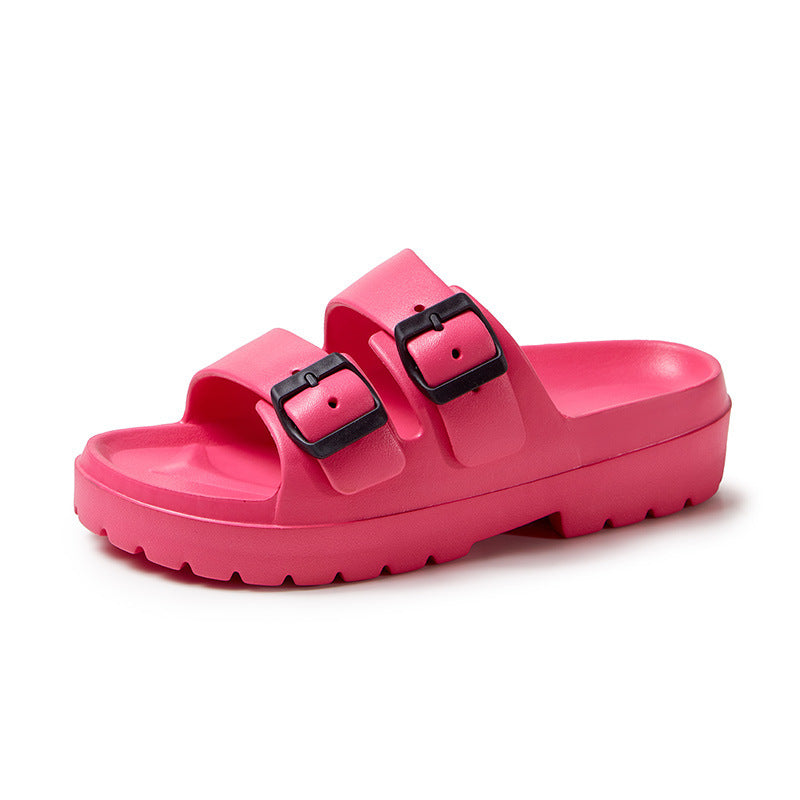 Fashion Double Buckle Slippers Summer Platform Garden Beach Shoes Casual Non-slip Floor Bathroom Home Slipper For Women